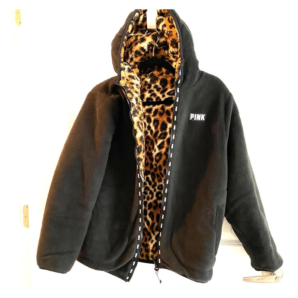 BS PINK reversible hooded Sherpa jacket
